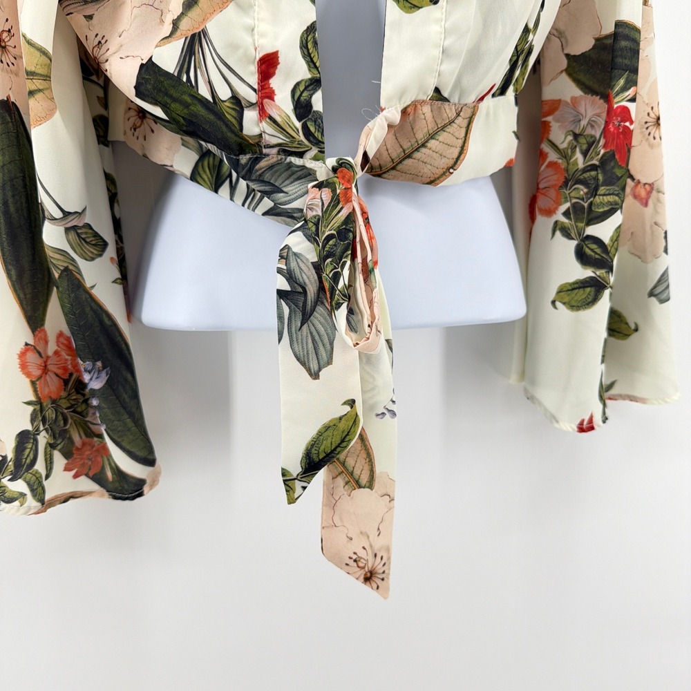 Show Me Your Mumu Jordyn Tie Top Small S Floral Chiffon Bell Sleeve Crop Blouse - Picture 4 of 9